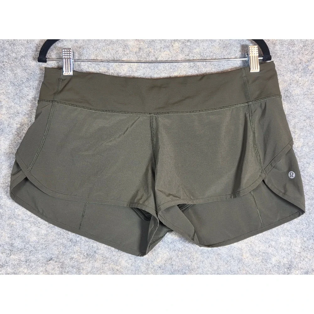 Lululemon Speed Up Low-Rise Short Dark Olive Green Running Womens 10 Inseam 2.5